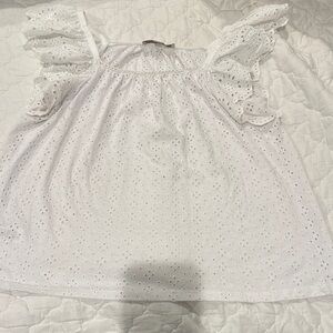 Loft White Eyelet Ruffle Sleeve Top